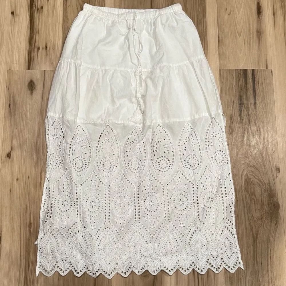 Madison Mathews Lola Eyelet White Midi Skirt Women’s Small